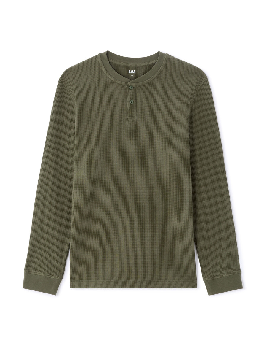 langarm-t-shirt in regulärer passform 100 waffelstrick-baumwolle