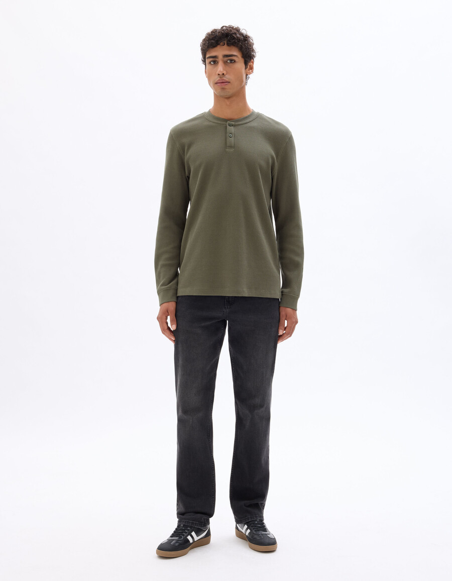 langarm-t-shirt in regulärer passform 100 waffelstrick-baumwolle
