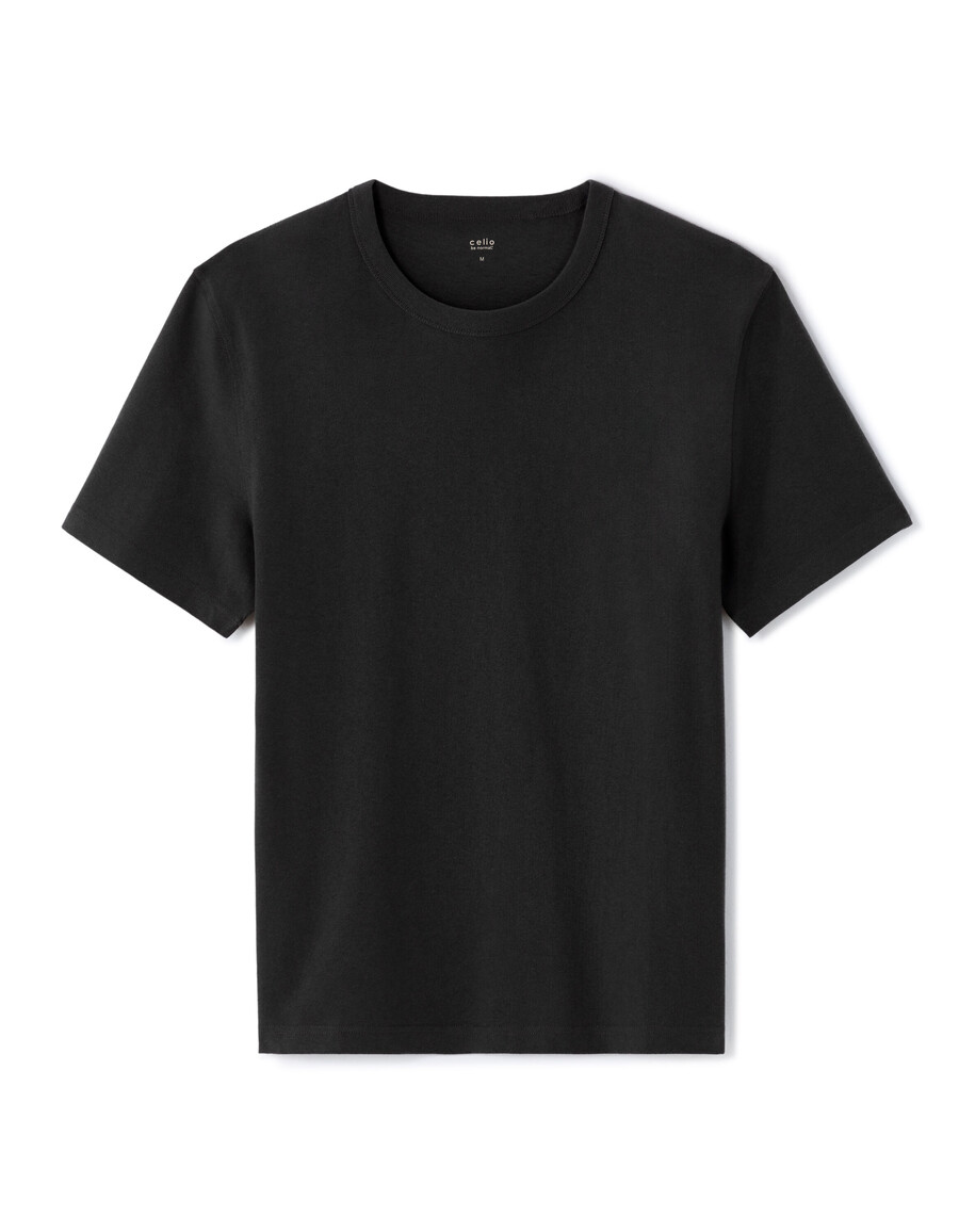 schwarzes kastenförmiges t-shirt mit rundhalsausschnitt aus 100 schwerer baumwolle
