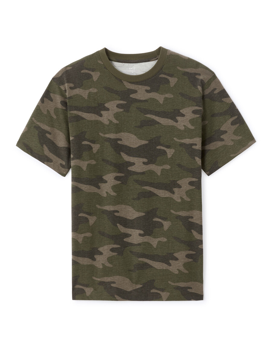 normal geschnittenes t-shirt mit rundhalsausschnitt 100 baumwolle camouflage-muster