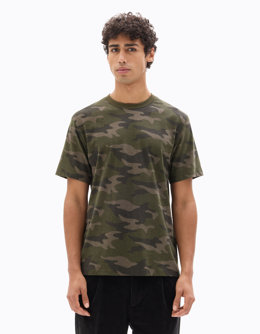 normal geschnittenes t-shirt mit rundhalsausschnitt 100 baumwolle camouflage-muster