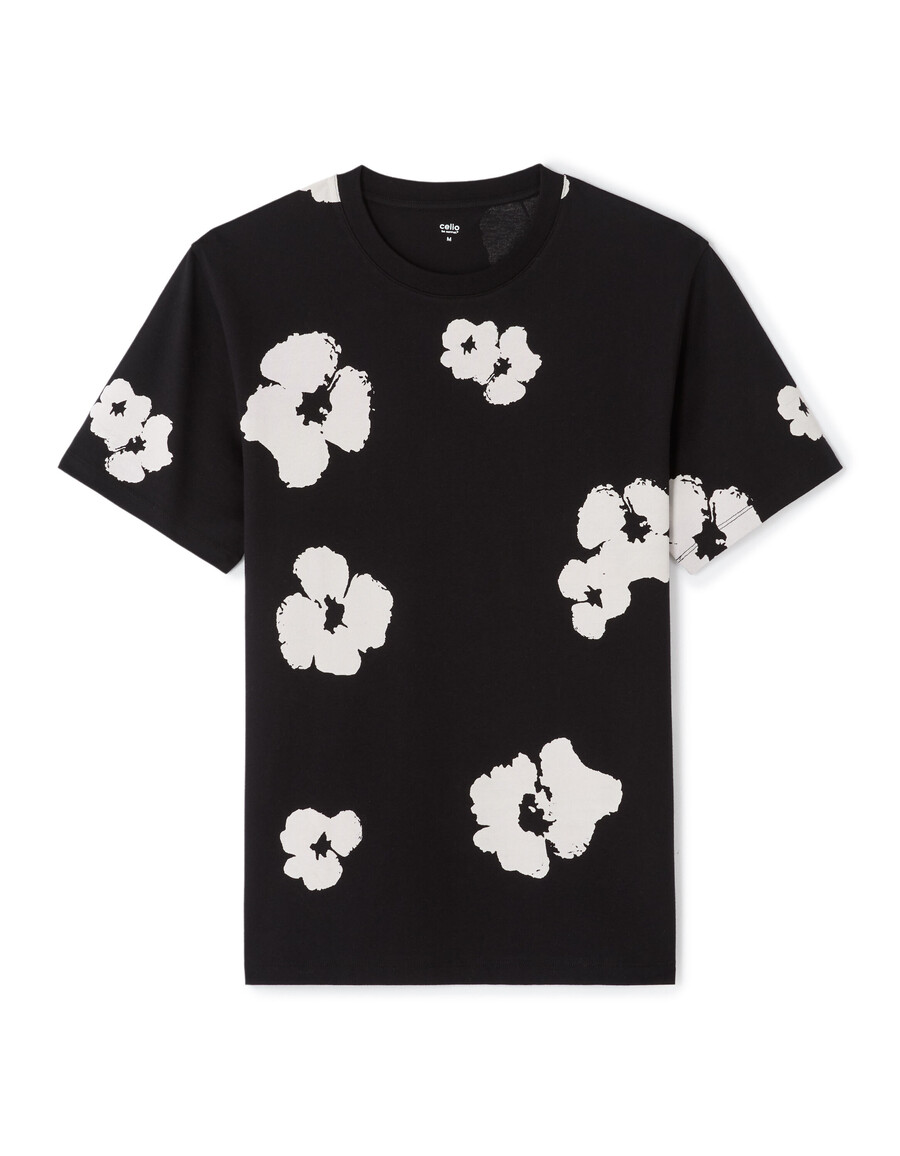 kastenförmiges t-shirt mit rundhalsausschnitt 100 baumwolle blumenmuster