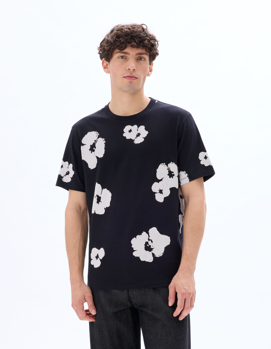kastenförmiges t-shirt mit rundhalsausschnitt 100 baumwolle blumenmuster