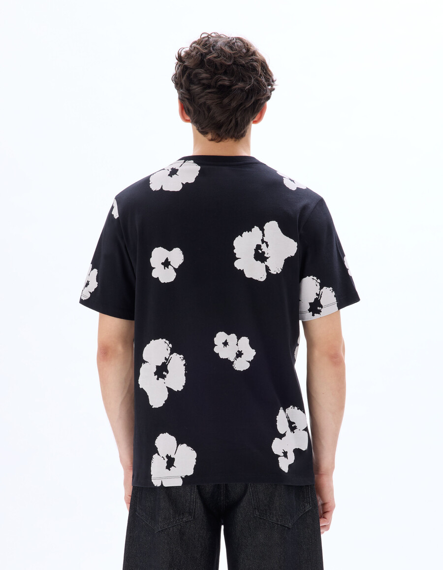 kastenförmiges t-shirt mit rundhalsausschnitt 100 baumwolle blumenmuster