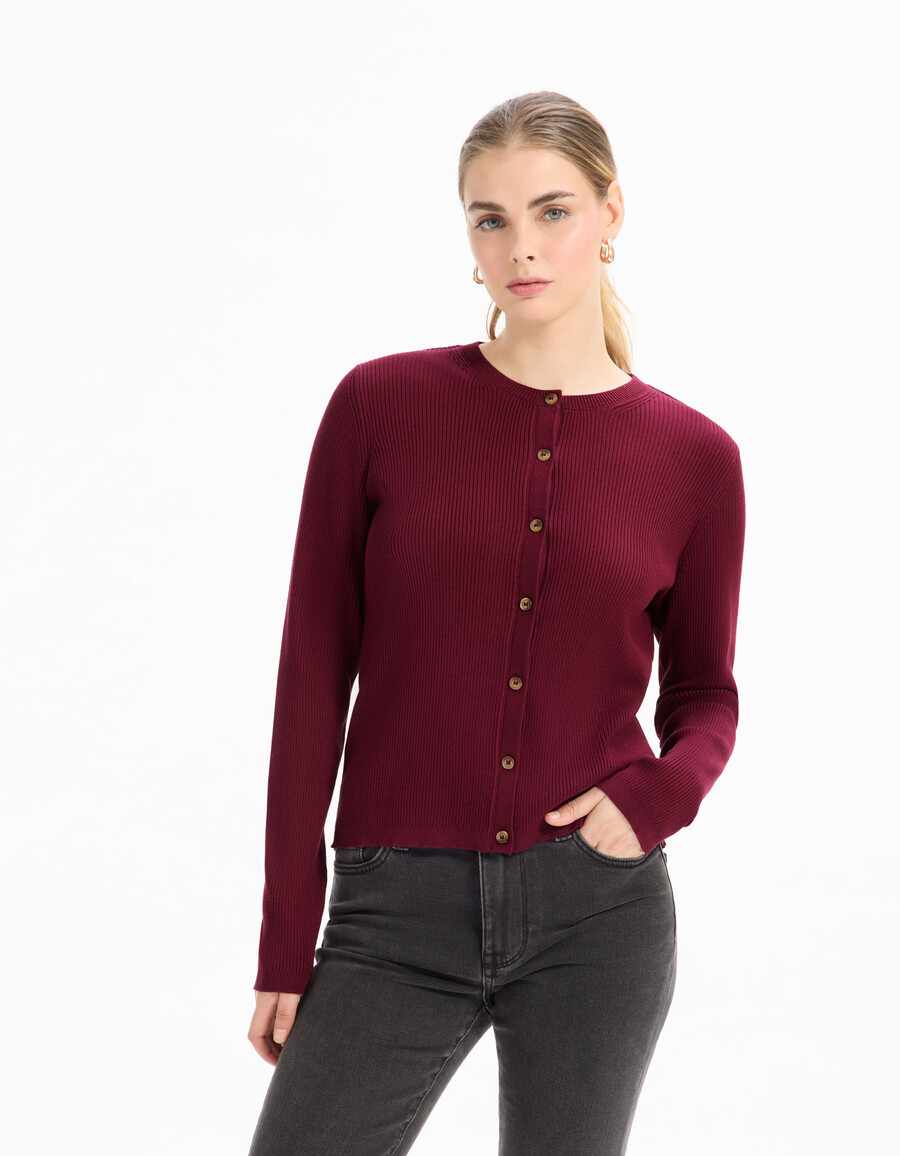 langärmliger rundhals-cardigan